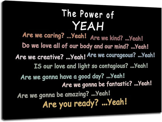 Motivational Poster “The Power of Yeah” Inspirational Wall Art Positive Psychological Suggestion Q&A for Bedroom Psychotherapy Room School Children's Room Framed Ready to Hang [24" W X 36" H]