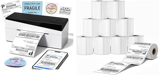 249BT Bluetooth Thermal Label Printer&2500Pcs 4x6 Thermal Labels for Small Business, Shipping Packages, Office, Home, Compatible with Amazon, Tiktok, Ebay, USPS