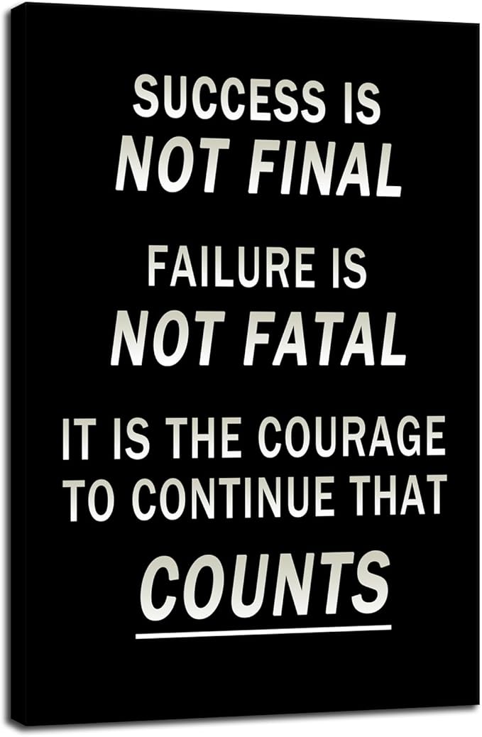 WYJDFART Inspirational Canvas Poster Failure Is Not Fatal Printed Modern Artwork Never Give Up Motivational Wall Art for Gym Bedroom Office Home Decor Framed Ready to Hang [24" W X 36" H]