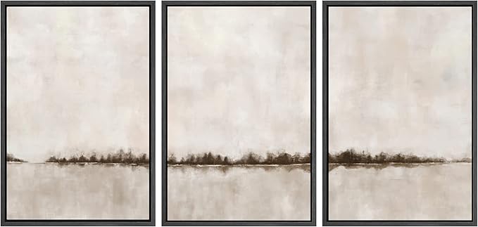 SIGNWIN Framed Canvas Print Wall Art Set Brown Tan Pastel Watercolor Grunge Landscape Abstract Shapes Illustrations Decorative Relax/Calm Zen for Living Room, Bedroom, Office - 24"x36"x3 Black