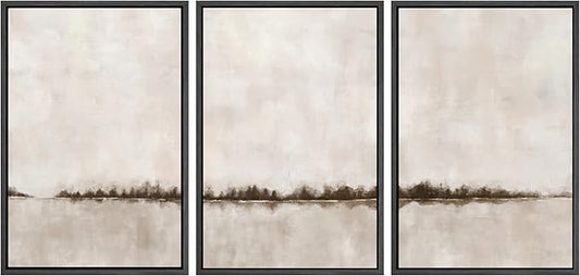SIGNWIN Framed Canvas Print Wall Art Set Brown Tan Pastel Watercolor Grunge Landscape Abstract Shapes Illustrations Decorative Relax/Calm Zen for Living Room, Bedroom, Office - 24"x36"x3 Black