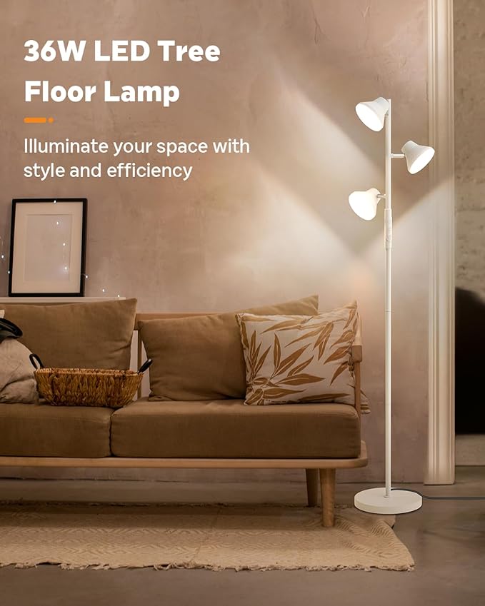 LED Floor Lamp, 36W Modern Floor Lamp with Remote & Touch Control, 4 Color Temperatures, Standing Lamp with 3 Rotatable Lights, Floor Lamps for Living Room, Bedroom, Office