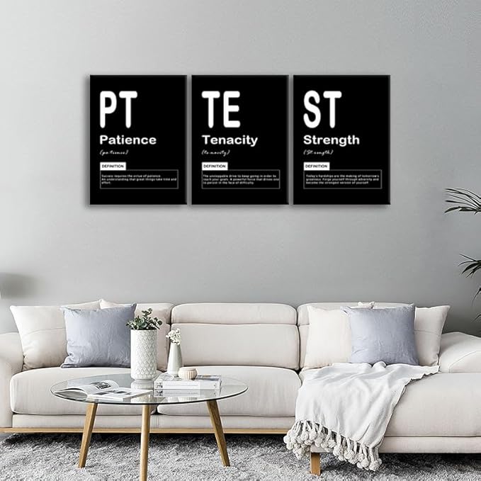 Motivational Office Wall Decor 3 Pieces Inspirational Canvas Wall Art Patience Tenacity Strength Noun Posters Prints Quote Wall Picture Paintings Artwork Modern Home School Framed [36" W X 16" H]