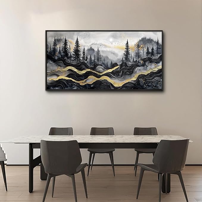 KELIYUAAN Large Canvas Wall Art For Living Room Black Framed Wall Decor For Bedroom Office Home Decorations Prints Pictures Abstract mountain landscape Painting Artwork Wall Aesthetics 20"X40"
