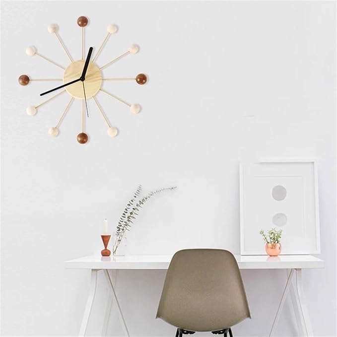 Wall Clock Planet Wall Clock Living Room Household Creative Mute Clock Wooden Modern Simple Wall Clock Office Design Feeling Decor Clock (Color : A) (B One Size)
