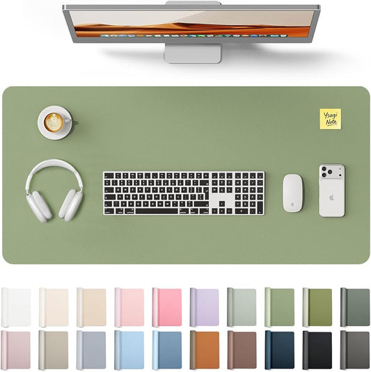YSAGi Leather Desk Protector, Office Mat, Large Mouse Mat, Non-Slip PU Leather Blotter, Laptop Desk, Waterproof Writing Pad for Office and Home (Bamboo Green, 35.4" x 17")