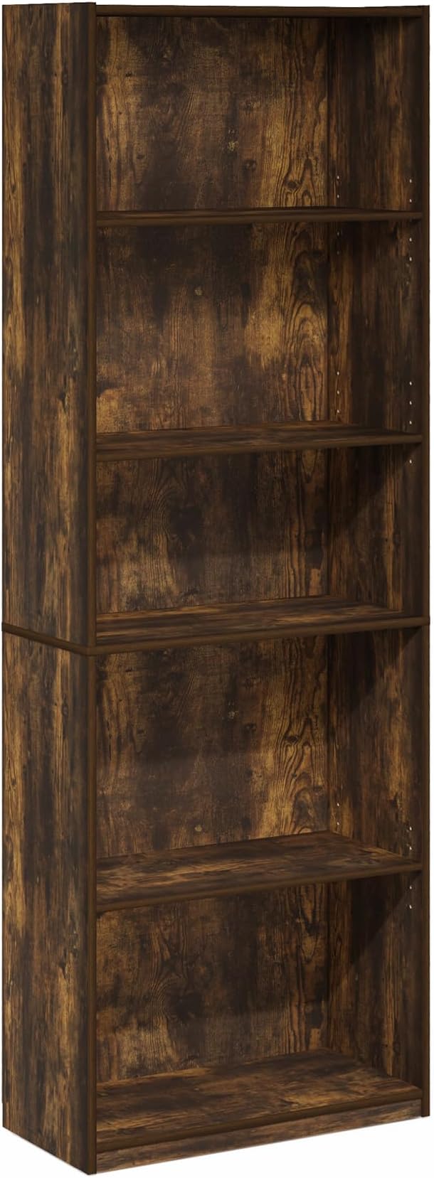 Furinno GEHRY Book Shelf, 5-Tier Bookshelf, Bookcase, with Adjustable Shelves, 11.6 x 24.8 x 71.4, for Home Office, Living Room, Amber Oak