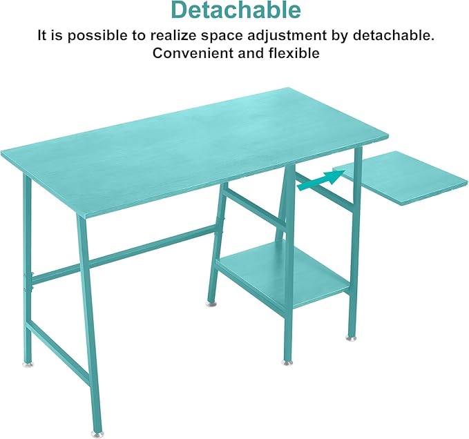 VECELO 43 Inch Computer Desk Writing Study Work Office Table Modern Desk with Shelves Wooden Desk for Home Bedroom,Blue Desk