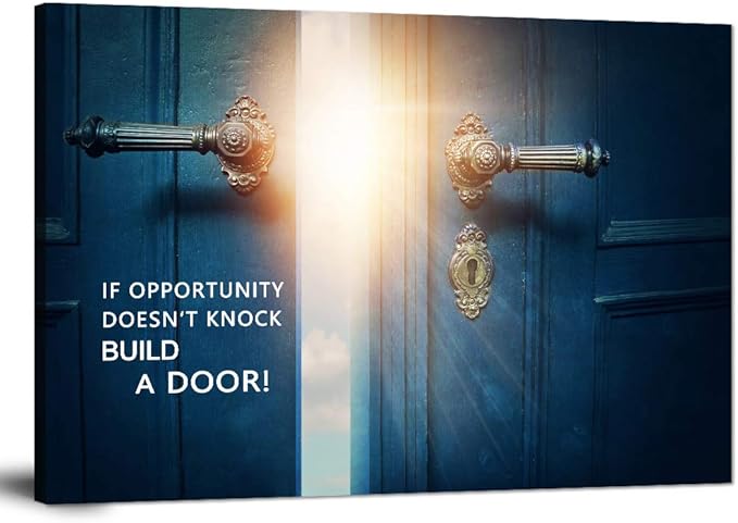 Success Inspirational Canvas Wall Art If Opportunity Doesn't Knock Build a Door Motivational Motto Pictures Painting Modern Inspiring Posters Prints Artwork Office Home Classroom Decor (24”Hx36”W)