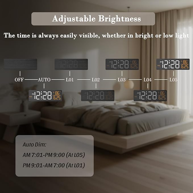 DreamSky Wooden Digital Alarm Clocks for Bedrooms – Large Display Desk Clock with Date & Day of Week for Living Room, Temperature, Dimmer, Adjustable Volume, Auto DST, Office Wood Décor (Plug-in)