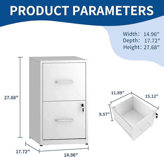 2 Drawer File Cabinet with Lock, Metal Filing Cabinet for Home Office, Vertical File Cabinet for Letter/Legal/A4/F4 Documents, Easy to Assemble Steel Storage Cabinet
