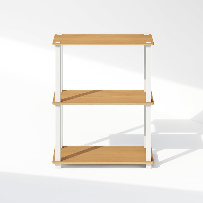 Furinno Turn-S-Tube Book Shelf, 3-Tier Bookshelf, Multipurpose Bookcase with Square Tube, 11.6 x 23.6 x 29.6, for Living Room, Bedroom, Home Office, Beech/White