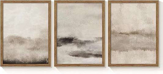 3 Piece Large Abstract Framed Wall Art, Neutral Beige Modern Art Wall Decor, Contemporary Minimalist Canvas Prints, Watercolor Paintings for Living Room Bedroom Dining Room Office 16x24 Inch