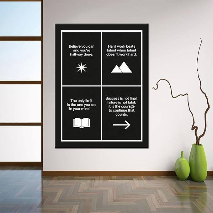Oversized Motivational Canvas Wall Art Believe Hard Work Success Framed Office Decor for Classroom Gym Large Scale Studio Inspirational Artwork for Men Women 40x30 Inch