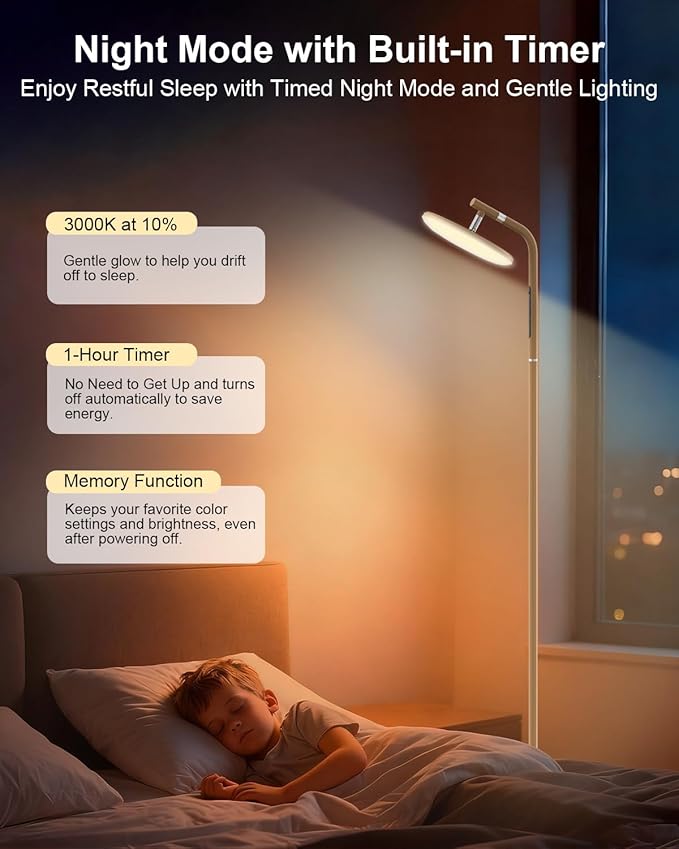 LED Floor Lamp, 36W Super Bright Standing Lamp with Remote & Touch Control, 69" Stepless Dimmable Torchiere Tall Lamp, 350° Rotating Head Floor Lamp for Bedroom, Living Room, Office, Brown