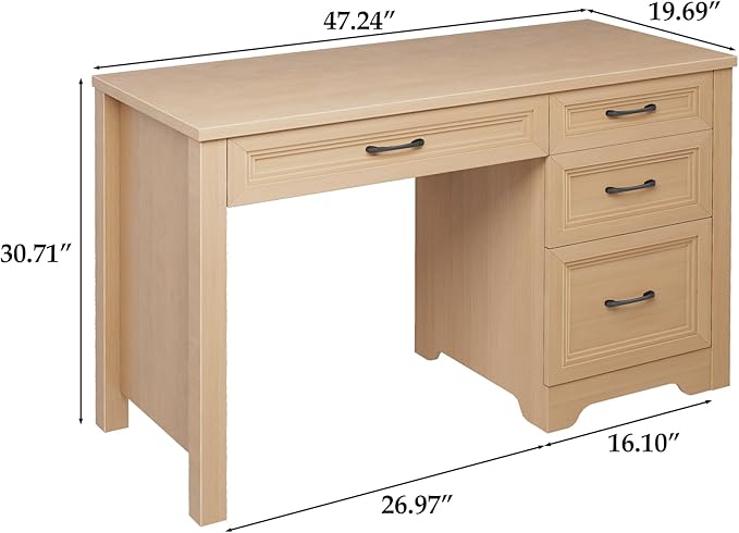 Farmhouse Executive Desk with Drawers, Wood Computer Desk with Ample File Drawer, Rustic Home Office Desk with Storage for Bedroom, Living Room, Natural