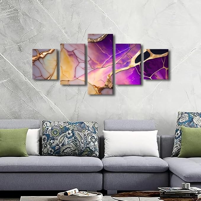 Canvas Wall Art Decor for Home Modern Abstract Canvas Wall Art 5 Panel House Wall Decor Abstract Mysterious Universe Poster Prints for Living Room Decoration Stretched Ready to Hang 50x24 in