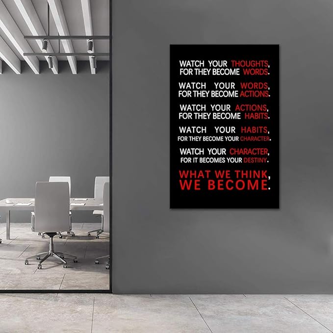 Yatsen Bridge Office Inspirational Wall Art Motivational Classroom Posters Watch Your Thoughts Pictures Prints on Canvas Positive Motto Quotes Artwork Home Classroom Decor for Teens Framed (24”Wx36”H)
