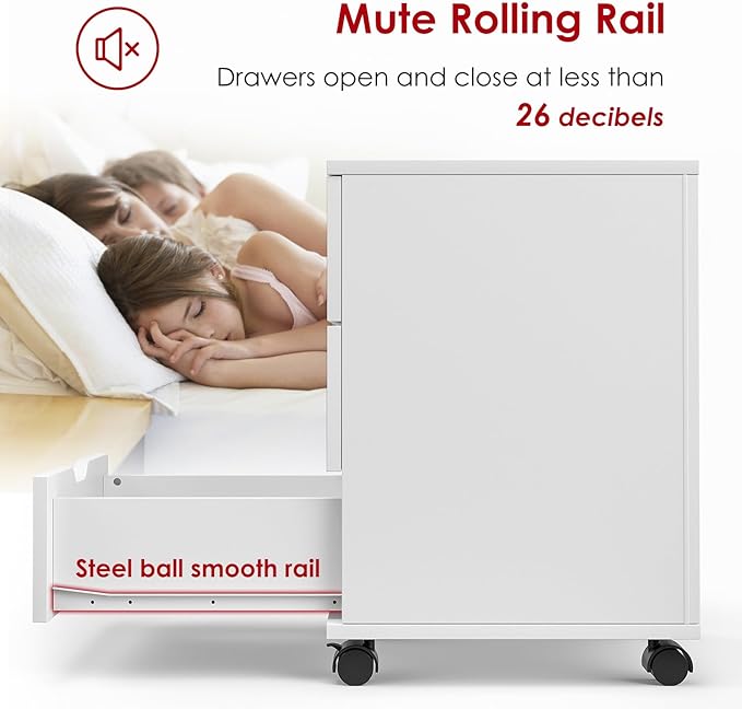 3 Drawer File Cabinet with Wheels, Heavy-Duty Steel Rolling Drawer Cabinet, Under Desk Filing Cabinet for Home Office Storage, 15.74" W x 15.74" D x 22.16" H (White)
