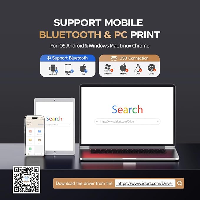iDPRT Portable-Printer Wireless for Travel, 300DPI Inkless-Thermal-Small-Printers for Home Use, Office, Vehicles, Mobile Bluetooth Printer Supports 8.5" x 11" US Letter, for Smartphone & PC