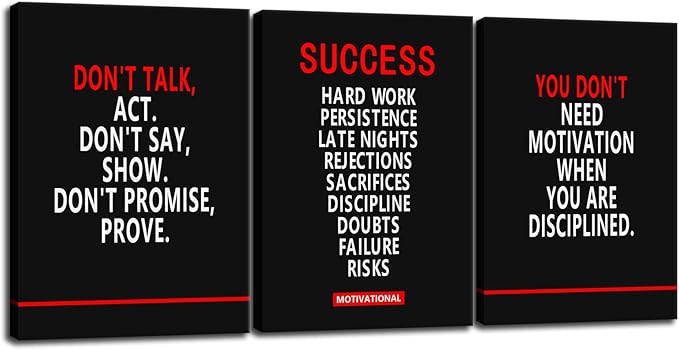 Motivational 3 Pieces Canvas Office Print Wall Art Inspirational Picture Sussecc Poster Painting Modern Inspiring Artwork for Home Living Room Bedroom Decor Framed Ready to Hang[60''Wx 28''H]