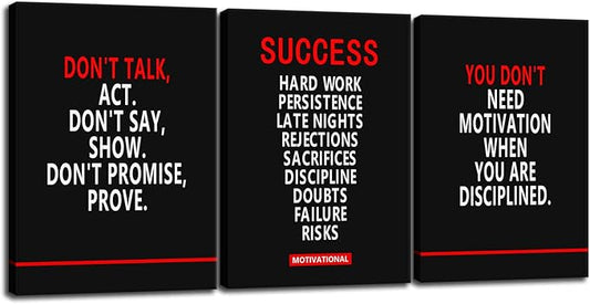 Motivational 3 Pieces Canvas Office Print Wall Art Inspirational Picture Sussecc Poster Painting Modern Inspiring Artwork for Home Living Room Bedroom Decor Framed Ready to Hang[60''Wx 28''H]