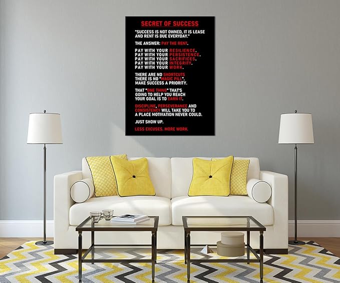 Secret of Success Motivational Canvas Wall Art for Office Inspirational Poster Inspiring Prints Artwork for Living Room Office Modern Home Decor Painting Pictures Stretched and Framed [30''Wx 40''H]