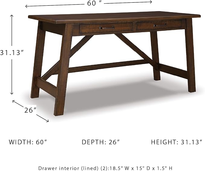 Signature Design by Ashley Baldridge Home Office Desk, Rustic Industrial Desk With Drawers, Wood Construction, Smooth-Gliding Storage for Workspaces, Ideal Office Desk for Home Offices, Brown