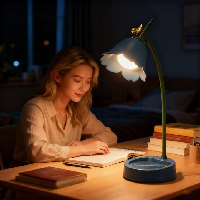 LED Desk Lamp Cordless Table Light Adjustable Gooseneck Dimmable Touch Rechargeable Battery Eye-Caring Night Light for Kids, Mini Cute Lamp for College Dorm Bedroom Reading (Blue)