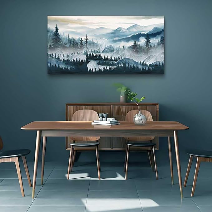 hyidecorart Canvas Wall Art For Living Room Large Wall Decor for Bedroom Home Decor Office Decorations Fog Forest Landscape Wall Painting Stretched And Framed Pictures Art Ready To Hang Works