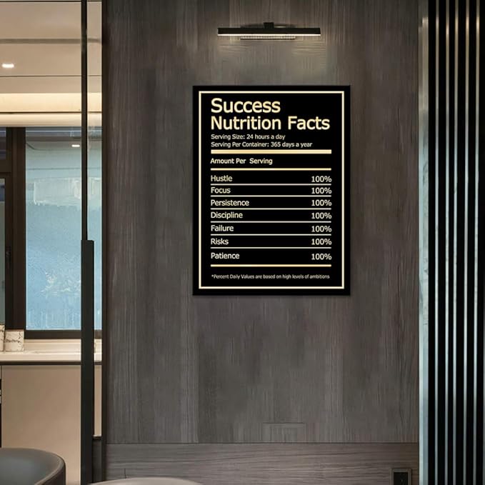 Success Nutrition Facts Motivational Wall Art Posters Entrepreneur Inspirational Quotes Canvas Print Picture Modern Wall Decor Artwork Framed Ready to Hang for Office Home Decorations - 18''Wx24''H