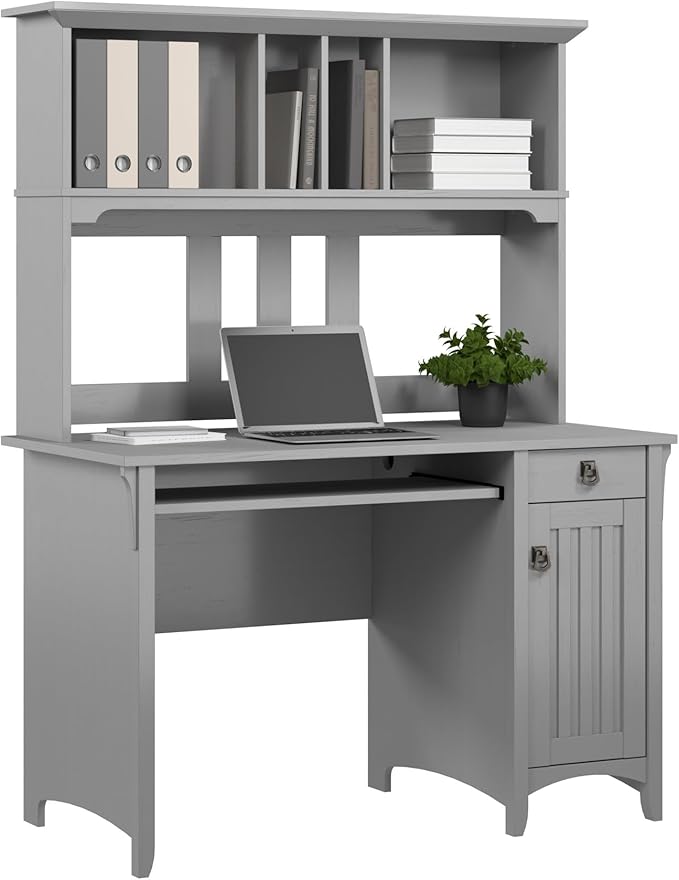 Bush Home Salinas Computer Desk with Hutch | Study Table with Drawers, Cabinets & Pullout Keyboard/Laptop Tray | Modern Home Office Desk in Cape Cod Gray | Work Desk with Storage