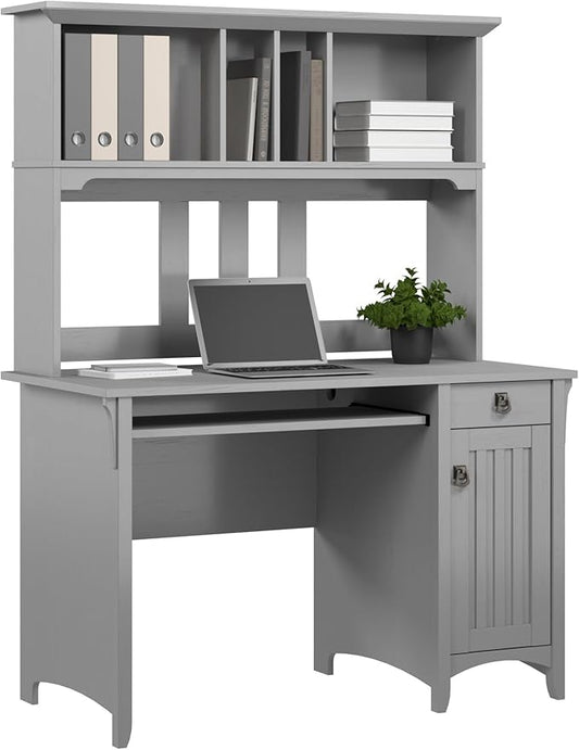 Bush Home Salinas Computer Desk with Hutch | Study Table with Drawers, Cabinets & Pullout Keyboard/Laptop Tray | Modern Home Office Desk in Cape Cod Gray | Work Desk with Storage