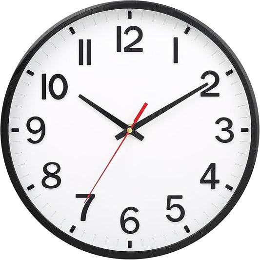 Wall Clocks Battery Operated 12 inch Modern Wall Clock,Silent Non Ticking Wall Clock for Living Room Bedroom Kitchen Office Classroom Decor (White and Black)