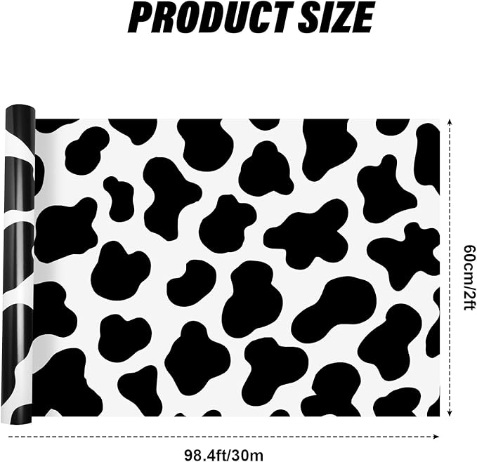 Tenceur Wrapping Paper Roll Bulletin Board Borders Paper Fade Resistant Decorative(24 Inch X 100ft,Cow Pattern)