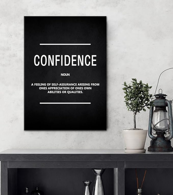 Confidence Canvas Wall Art, Framed Motivational Entrepreneur Quote for Home Office Living Room Decor, Ready to Hang, 12x16 Inches