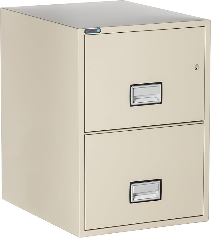 25 inch 2-Drawer Vertical Fireproof File Cabinet – Legal and Letter Size Filing – Key Lock – Water Resistant Seal – Fire and Impact Rated – Putty Finish – Model LGL2W25P
