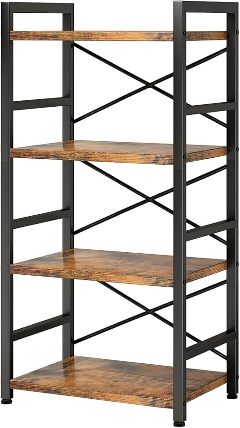 Small Bookshelf for Small Spaces, 3-Tier Industrial Bookcase with Metal Frame and Wood Shelves, Narrow Storage Shelf for Living Room, Bedroom, Apartment (4)