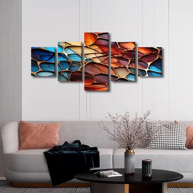 Living Room Decor Abstract Canvas Wall Art for Men Modern Colored Glass Abstract Art Poster 5 Panel Home Wall Art for Native Americans Bedroom Office Wall Decor Framed Ready to Hang 50x24 in
