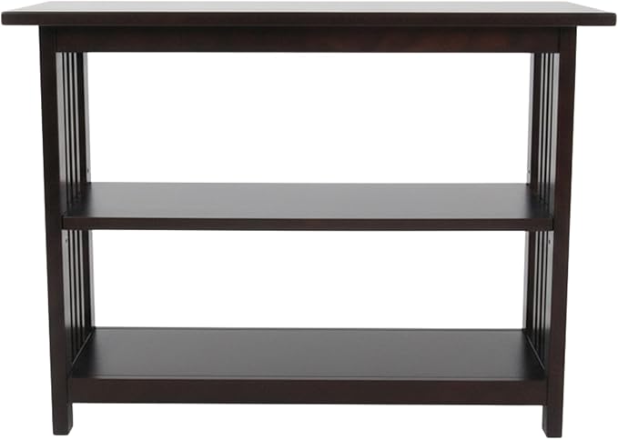 Alaterre Furniture Mission 3-Tier Under Window Bookshelf with Adjustable Middle Shelf and Vertical Slat Side Panels – Space Saving Bookcase for Office, Living Room, or Bedroom (Espresso)