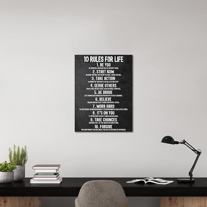 Yatsen Bridge 10 Rules for Life Motivational Wall Art Inspirational Canvas Office Art Decor Positive Black and White Artwork Framed Ready to Hang-18 inch x 24 inch