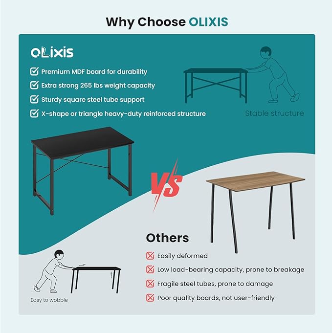 OLIXIS Small Computer Desk, 32 Inch Home Office Writing Desk for Small Spaces, Study Table with X-Shaped Reinforcement, Sturdy Bedroom Table with Scratch-Resistant Tabletop & Metal Frame, Black