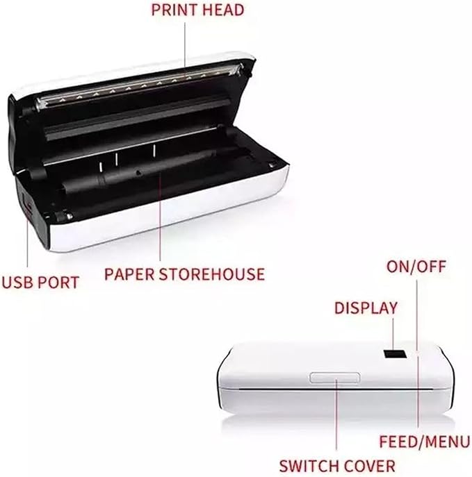 Portable A4 Thermal Printer Inkless Printing Machine Rechargeable Thermal Printer Mobile Label Printer for Travel Home School Office