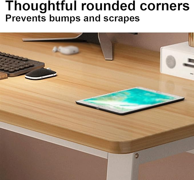 Computer Small Desk, Office Writing Work Study Student Home Bedroom with Metal Frame Wooden top No Wheels,Easy Assembly(Arce Blanco,140 * 40cm(55 16in))