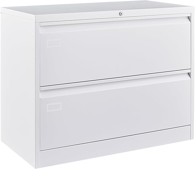 2 Drawer Filing Cabinet, Black Lateral File Cabinet with Lock, Lockable Metal File Cabinet for Home Office, Office File Cabinets for Legal/Letter/A4/F4 Size with Hanging Files&Key (White(2 Drawer))