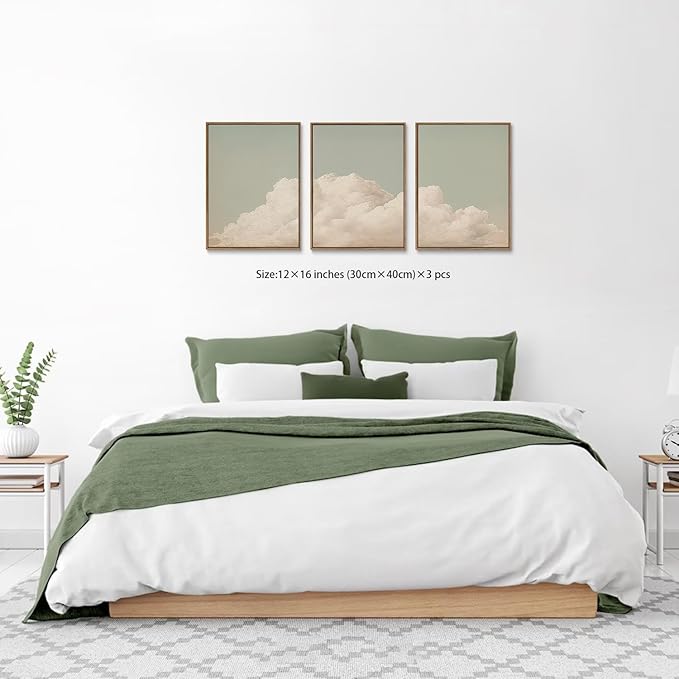 myusuar 3 Piece Large Modern Abstract Canvas Framed Wall Art For Living Room, Dearm Cloud Minimalist Wall Art Decor Posters Prints For Bedroom Office, 12x16in
