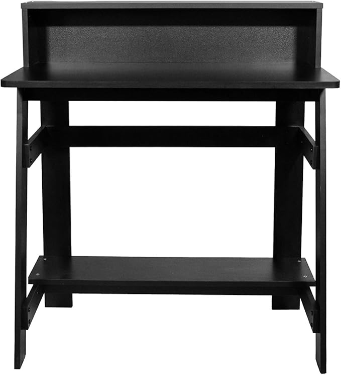 OneSpace Lennox Hutch Computer Desk, Small Desk for Home Office, Compact Writing Desk, Black