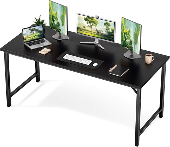Sweetcrispy Small Computer Desk,63 Inch Office Writing Work Desk with Metal Frame Wooden Tabletop, Student Study Home Bedroom Table with X-Shaped Reinforcement, Black