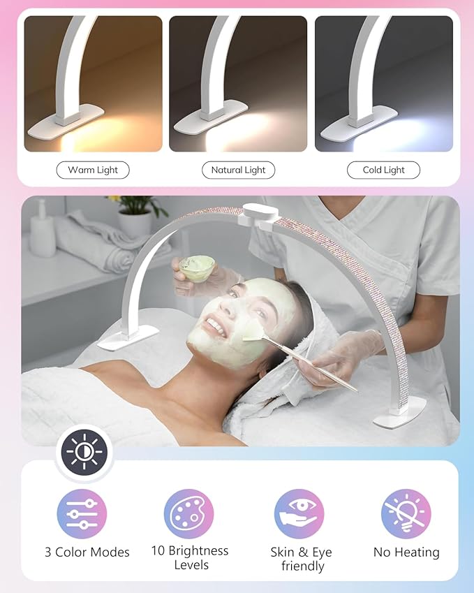 UBeesize 29" Foldable Half Moon Nail Desk Lamp with Phone Holder, 4700lm 3000K–6500K Dimmable LED Arc Light, CRI≥95 Shadow-Free Lighting for Manicure, Salon, Tattoo & Content Creation, Crystal Diamond