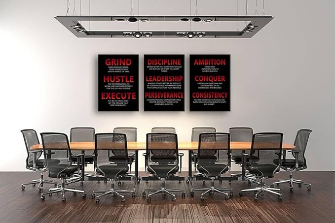 Inspirational Canvas Painting Wall Art Inspiring Quote Wall Art Discipline Grind Consistency 3 Pieces Positive Poster Motivational Artwork Prints Picture Living Room Office Home Framed [60''Wx 28''H]